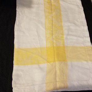 - Vintage Yellow & White Oblong Linen Tablecloth